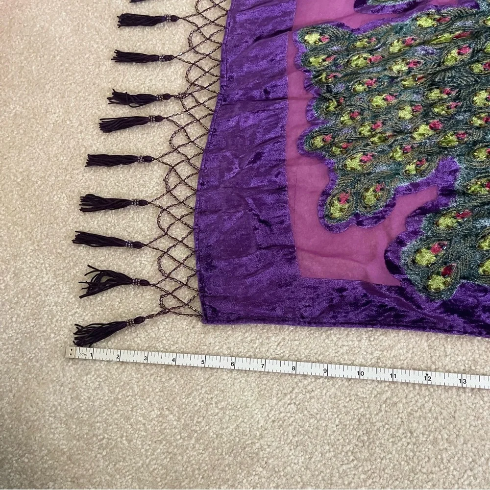 Peacock Velvet Silk Blend Burnout Wrap Scarf Shawl - beaded vintage purple - Picture 14 of 15